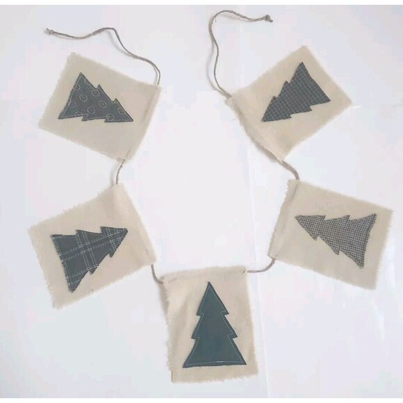 Original One Of A Kind OOAK Vintage Wool & Flannel Alpine Christmas Tree Banner - Picture 1 of 8